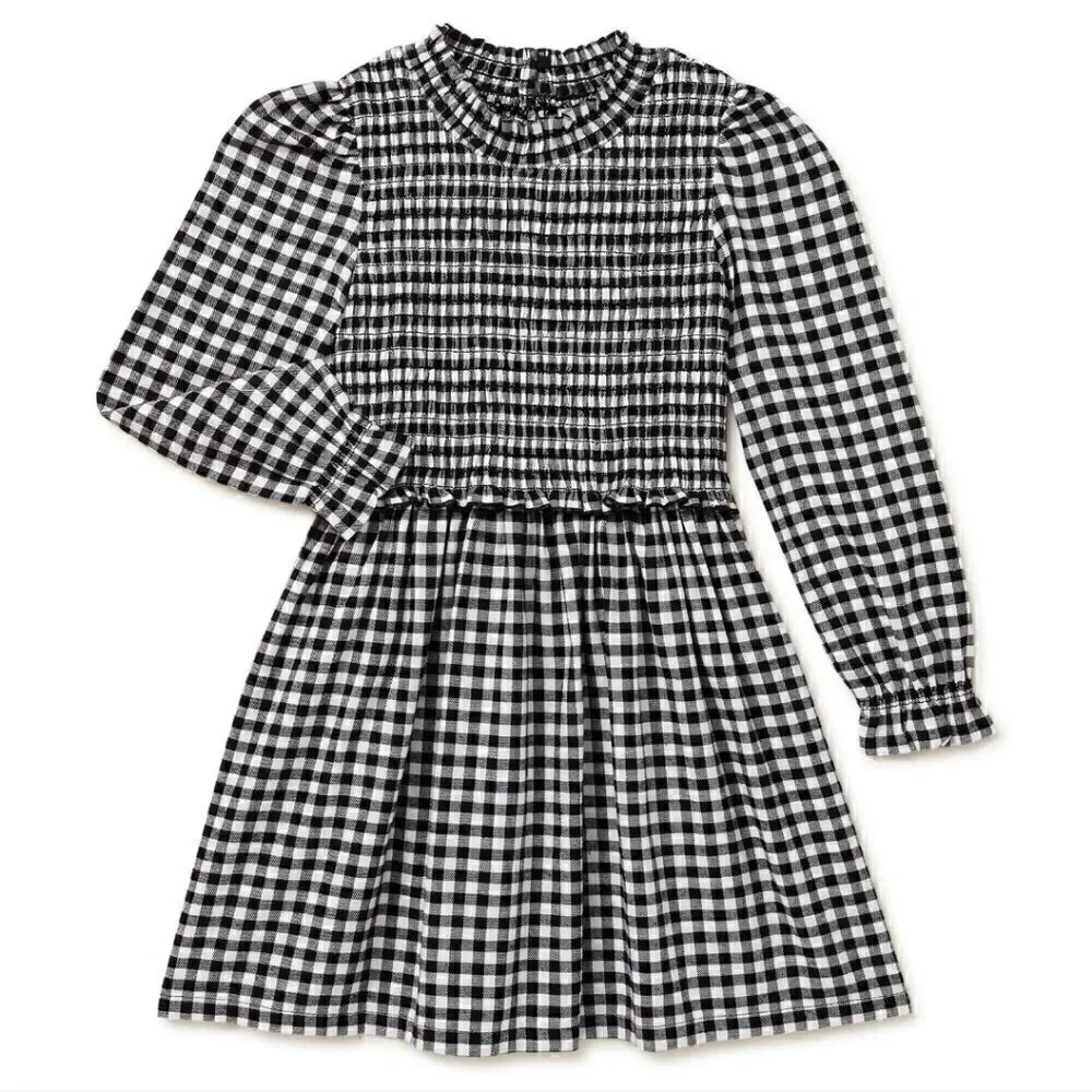 Nwt White and Black Holiday Halloween  Christmas Cotton  Plaid Dress